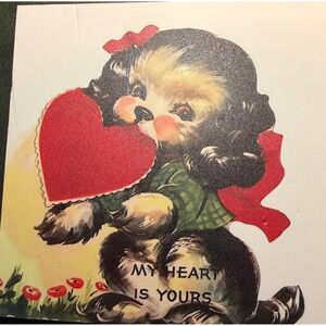 Vintage Valentine Card Dog Heart Plaque My Heart Is Yours Retro Adorable Puppy